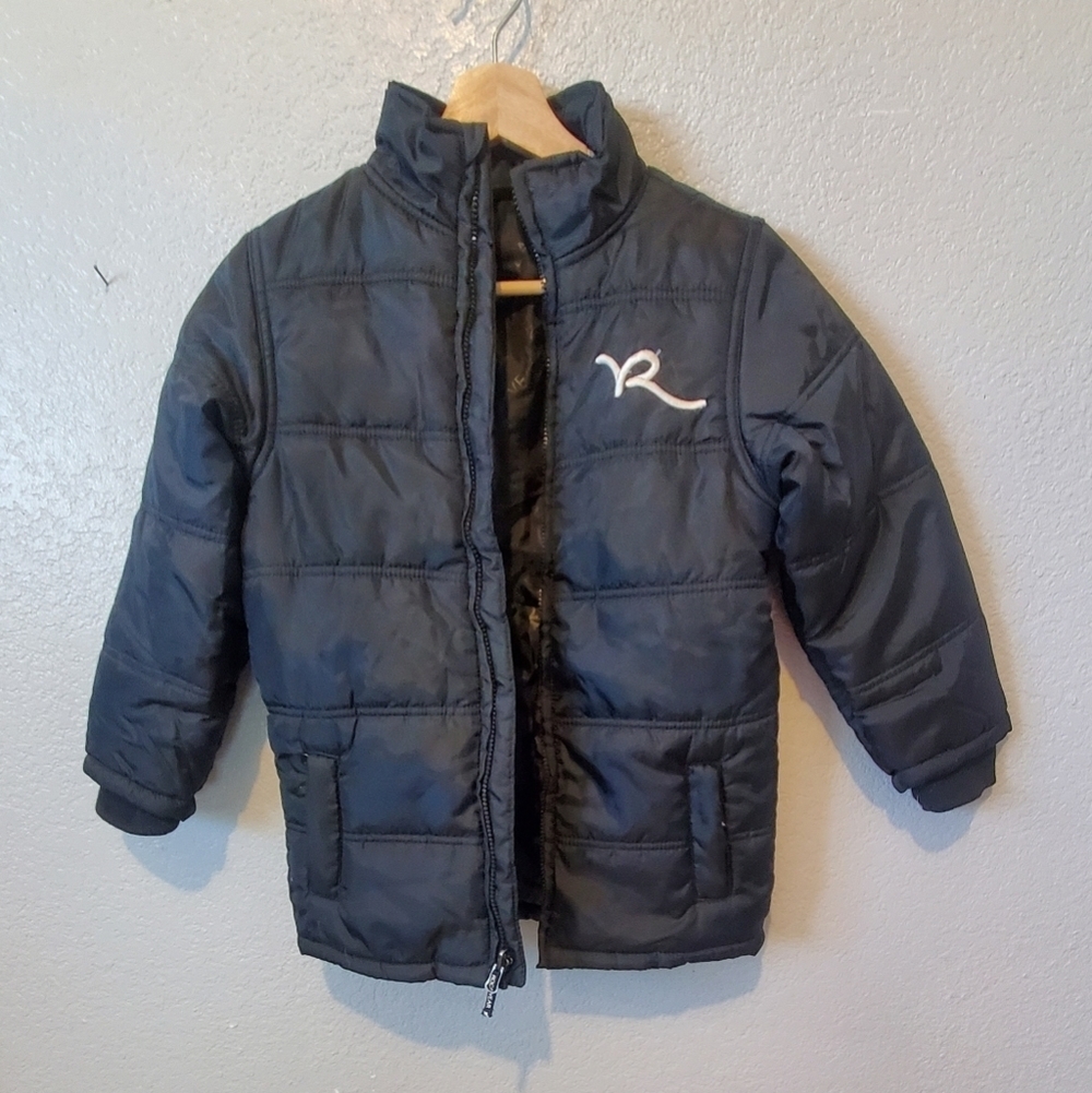 💚5/$25 Rocawear Black Puffer Jacket Winter Coat Size 7 Girls Down Filled
